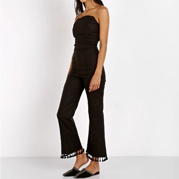 Stone Cold Fox Naples Black Strapless Jumpsuit Size 1 S Linen Tassel Fitted Chic - Picture 8 of 16